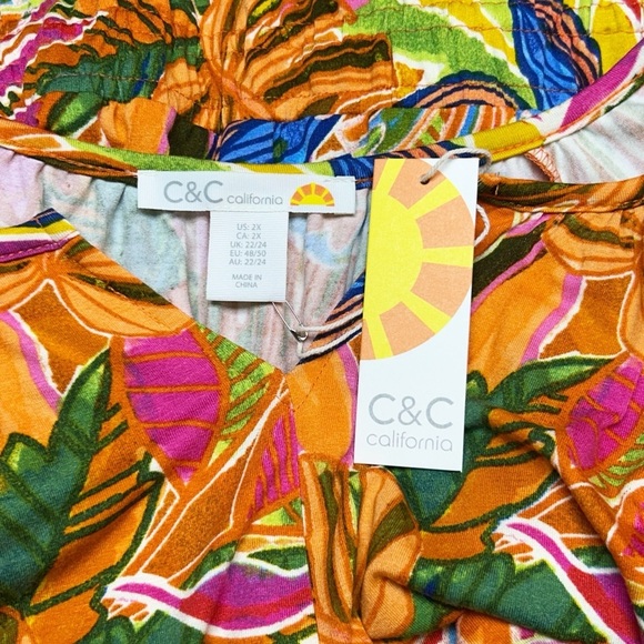 C&C California Tropical Jersey Knit Midi Dress Size 2X NWT - Picture 4 of 7